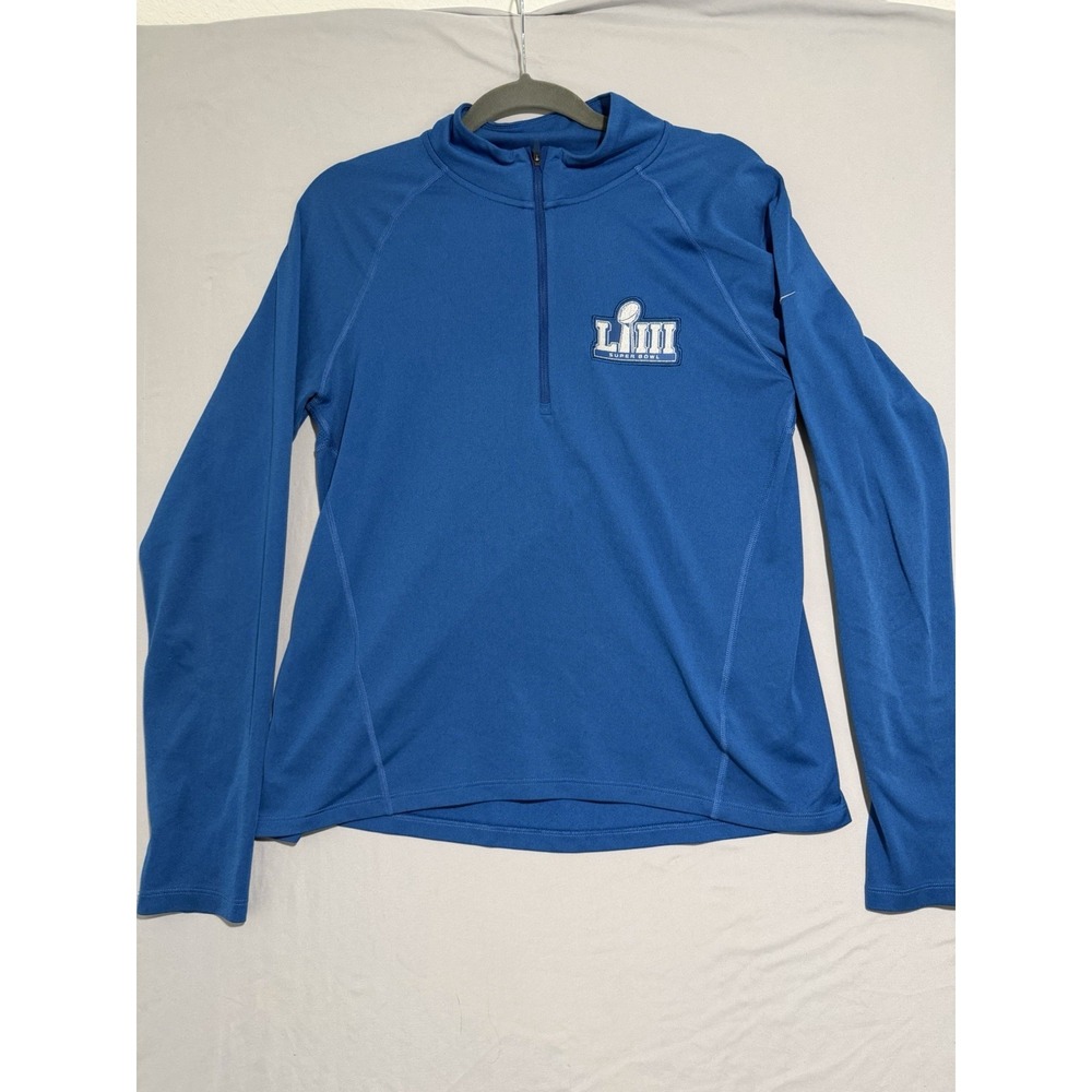 nfl nike dri-fit ls 1/2 zip superbowl lviii blue pullover jacket, men's medium